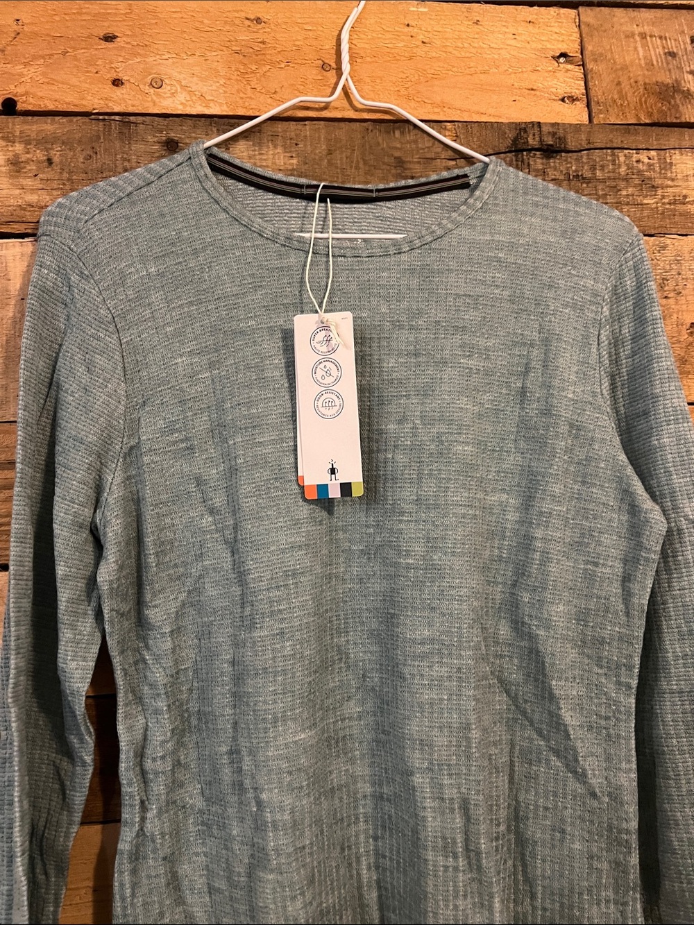 Smartwool Woman’s Long-Sleeve Crew in Heather Teal Blue - Picture 6 of 7
